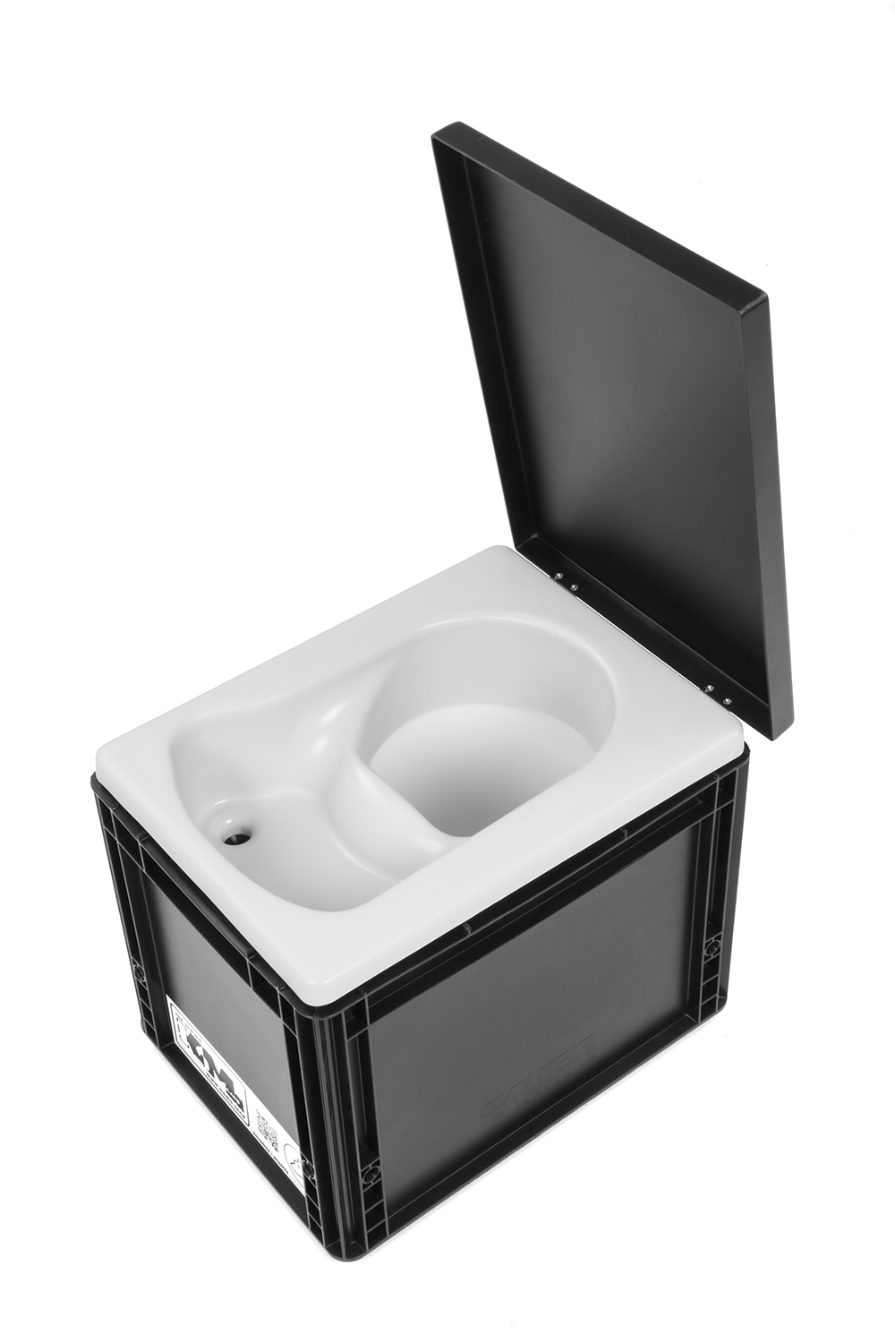 Mini-TrockenTrennToilette, KoMa Kackbox, schwarz, Ansicht von oben Mini-TrockenTrennToilette, KoMa Kackbox, schwarz, Ansicht von oben