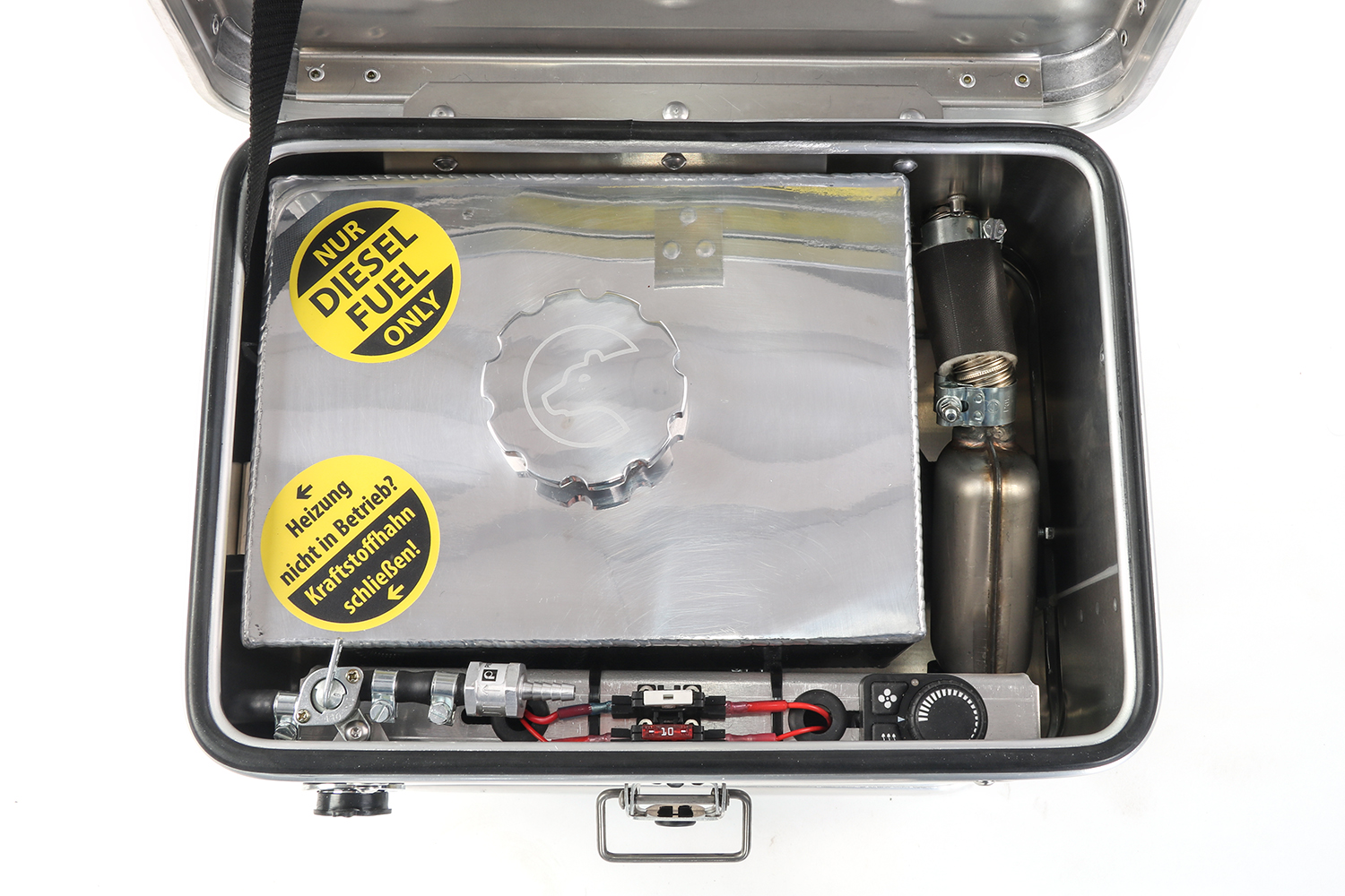 Mobile Diesel-/ Luftheizung AUTOTERM (Planar) 2D12 mit Alubox ohne Batterie, Innenansicht Mobile Diesel-/ Luftheizung AUTOTERM (Planar) 2D12 mit Alubox ohne Batterie, Innenansicht