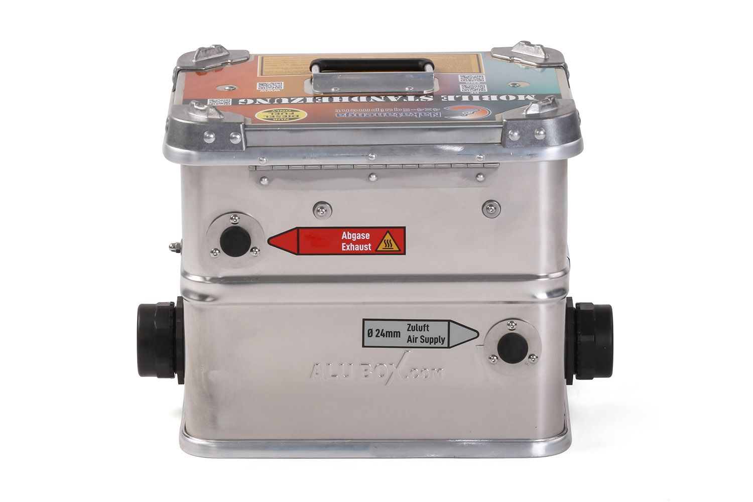 Mobile Diesel-/ Luftheizung AUTOTERM (Planar) 2D12 mit Alubox ohne Batterie, Rückansicht Mobile Diesel-/ Luftheizung AUTOTERM (Planar) 2D12 mit Alubox ohne Batterie, Rückansicht