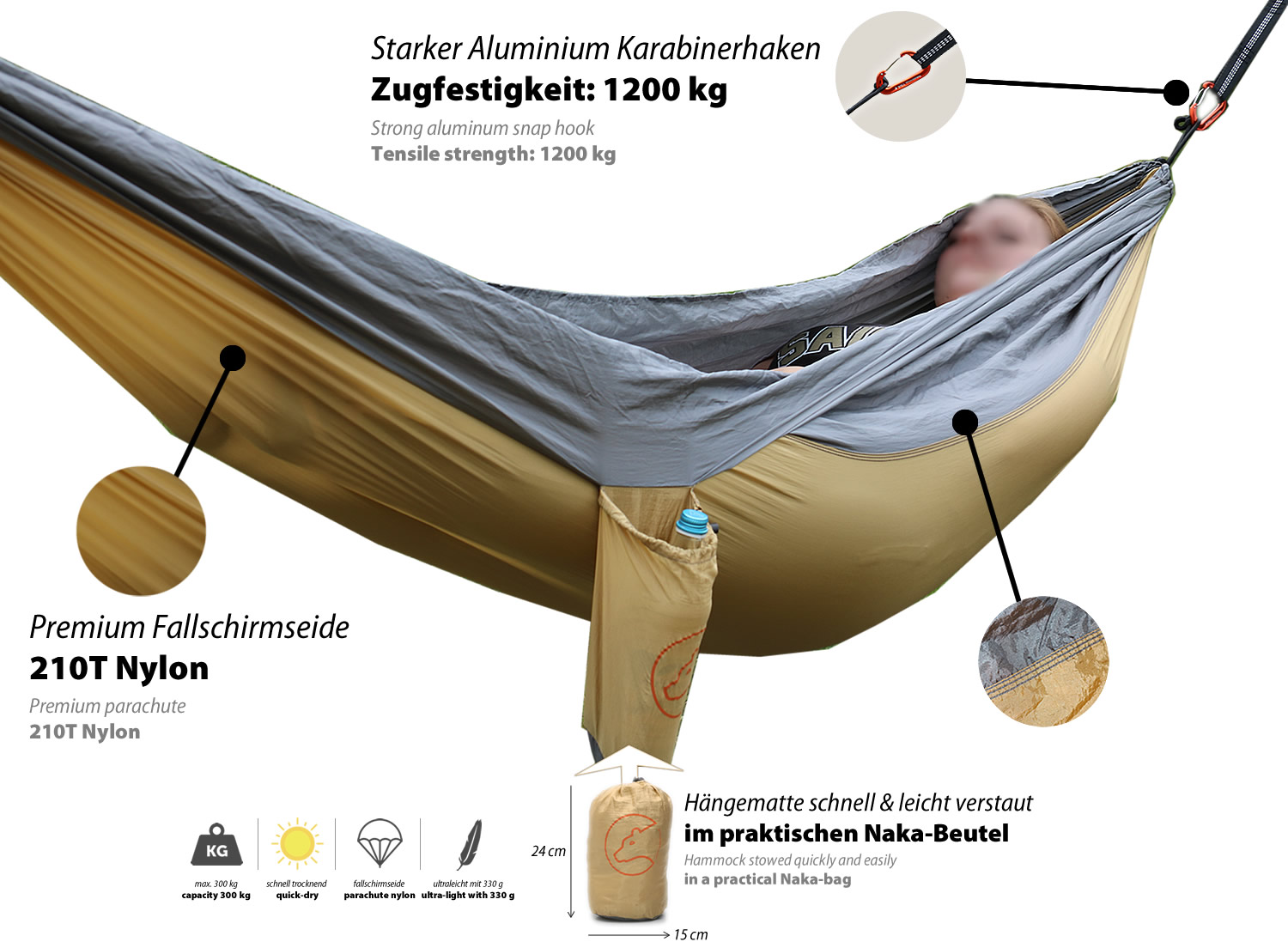 Hängematte inkl. Haken und Spannbändern Hängematte inkl. Haken und Spannbändern