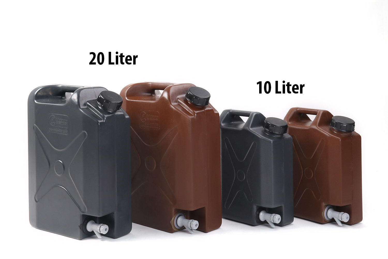 Wasserkanister aus Kunststoff 10 oder 20 Liter Fassungsvermögen, coyote-braun oder grau Wasserkanister aus Kunststoff 10 oder 20 Liter Fassungsvermögen, coyote-braun oder grau